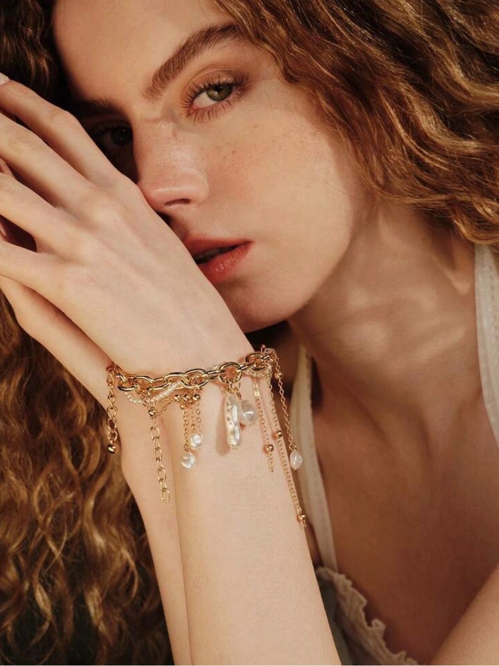 Gold and White Pearl Multi-Chain Charm Bracelet - Picture 8 of 8